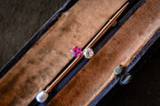 Edwardian 18k 1.46 CTW VS2 Old Mine Cut Diamond, Cushion Cut Ruby and Cultured Pearl Bar Brooch