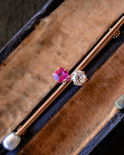 Edwardian 18k 1.46 CTW VS2 Old Mine Cut Diamond, Cushion Cut Ruby and Cultured Pearl Bar Brooch