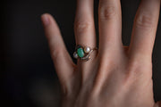 Late Victorian 10k Rose Gold 3.26 CTW Jadeite and Pearl Whirl Style Trilogy Ring