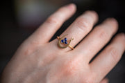 Late Victorian 14k 0.23 CTW Royal Blue Sapphire Lucky Horseshoe and Shamrock Ring
