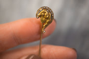 Art Nouveau 14k Seed Pearl Question Mark and Lady Early Feminist Stick Pin