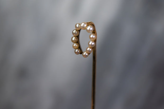 Victorian 14k Seed Pearl Good Fortune and Protection Horseshoe Stick Pin