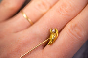 Art Nouveau 10k Baroque Pearl Lobster Claw Figural Stick Pin