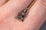 Rare Georgian Sterling and 14k Diamond Stick Pin with Crimped Collet Settings and Angel Wing Motif