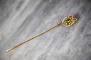 French Victorian 18k White Enamel Lover's Knot and Eternal Love Rose Motif Stick Pin