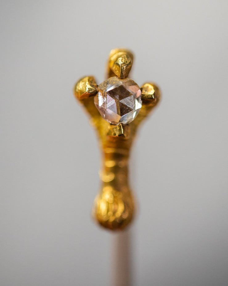 Rare French Victorian 18k 0.15 CT Rose Cut Diamond Handcrafted Eagle Talon Figural Stick Pin
