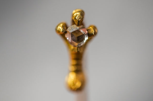 Rare French Victorian 18k 0.15 CT Rose Cut Diamond Handcrafted Eagle Talon Figural Stick Pin