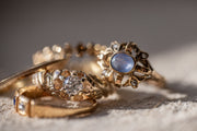 Victorian 14k 0.95 CTW Sapphire and Rose Cut Diamond Ring in the Renaissance Revival Style