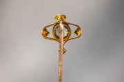 Art Nouveau Austrian 14k Diamond & Aquamarine Art Glass Stick Pin