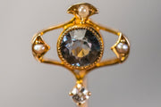 Art Nouveau Austrian 14k Diamond & Aquamarine Art Glass Stick Pin