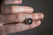 Victorian Sterling Over 10k Rose Gold 1.23 CTW Rose Cut Diamond & Button Pearl Flower Bar Pin