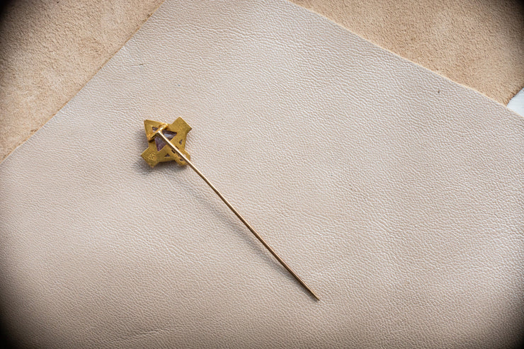 Art Deco 14k 1.25 CTW Step Cut Amethyst and Transitional Cut Diamond Greek Key Stick Pin by Alling & Co.