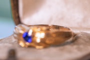 Art Nouveau 14k 0.21 CT Ceylon Sapphire Paste Sinuous Ring with Mysterious Hallmark