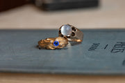Victorian 10k 2.19 ct Chatoyant Moonstone Ring with Rosy Gold Belcher Setting by Irons & Russell