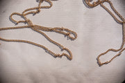 Victorian 10k Rosy Gold Gourmette Link Lorgnette Long Guard Chain with Repoussé Pearl Slide