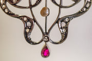 Jugendstil 1.57 CTW Diamond, Ruby and Baroque Pearl 14k Gold-Backed Sterling Silver Slide Pendant Sévigné