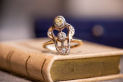 Antique 14k and Silver 0.38 CTW Mixed Cut Diamond Art Nouveau Ring with Featured Yellow Diamond