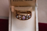 Late Victorian 9k Rose Gold 0.47 CTW Opal and Pearl Gypsy Band with Rare Chester Hallmark