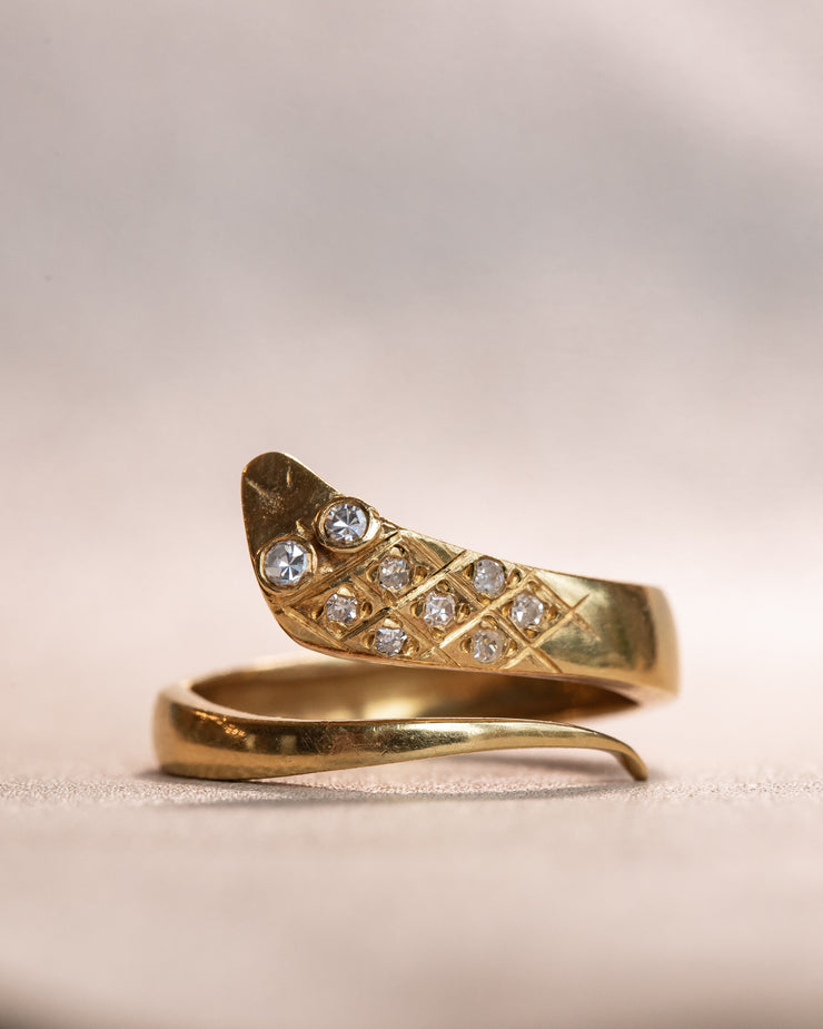 Vintage Italian 1970s 18k 0.15 CTW Diamond Studded Snake Wrap Ring
