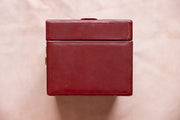 Vintage Travel Jewelry Case in Cranberry Leather and Velvet with Original Tray and Jewelry Pad