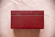 Vintage Travel Jewelry Case in Cranberry Leather and Velvet with Original Tray and Jewelry Pad