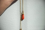 Vintage 14k 2.50 CT Victorian Coral Briolette Drop Pendant Necklace