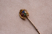 Victorian 15k 0.13 CTW Sapphire, Spinel and Emerald Shamrock Horseshoe Stick Pin