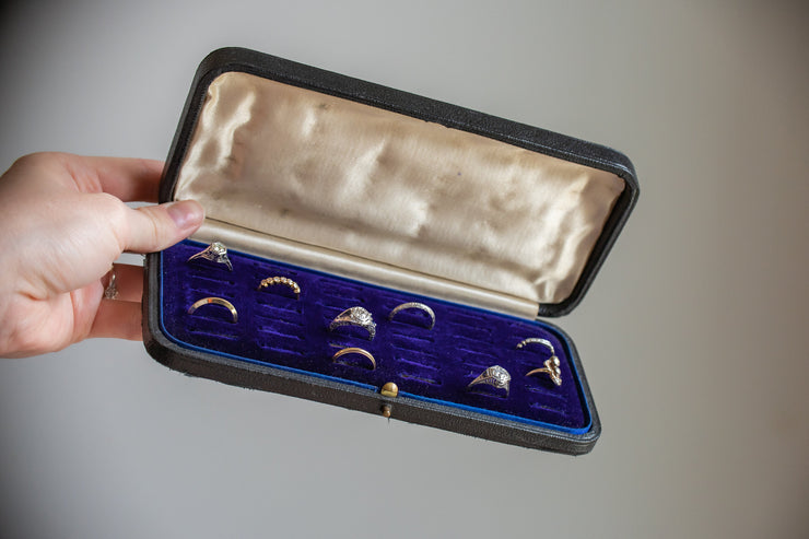 Victorian 42 Ring Presentation Case with Indigo Velvet Interior and Cream Silk Lining