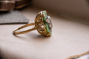 Vintage 14k 4.87 CTW Nephrite Jade and Diamond Hebrew 'Chai' (חי) Ring with Elaborate Gallery Setting