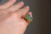 Vintage 14k 4.87 CTW Nephrite Jade and Diamond Hebrew 'Chai' (חי) Ring with Elaborate Gallery Setting