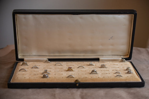 Victorian 60 Ring Presentation Case with Ecru Velvet Interior and Ivory Silk Lining