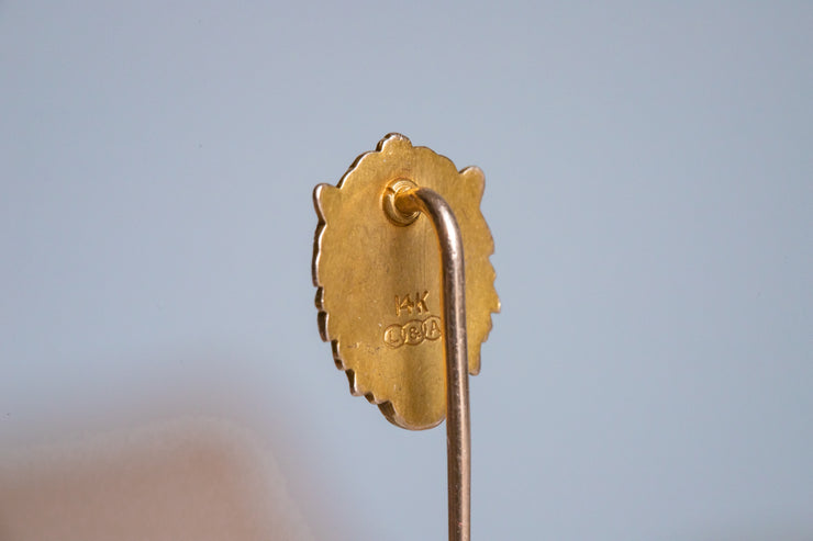 Edwardian 14k 0.10 CTW Pearl & Garnet Lion Stick Pin by Link & Angell