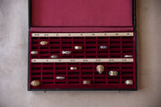 French 1940s 85 Ring Organizer with Quinacridone Crimson Velvet and Silk Satin Interior