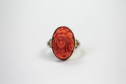 Victorian 13k 10.98 CT Coral Bacchante Hand Carved High Relief Cameo in Closed Back Bezel with Split Shank Etched Band