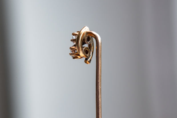 Victorian 10k 0.16 CTW Old Mine Cut Diamond Toi et Moi Stick Pin with Rosy Gold Crown Prong Mount