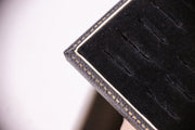Edwardian 36 Ring Presentation Case with Black Velvet and Cream Silk Interior made for L.W. Butcher