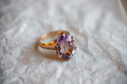 Late Victorian 10k 7.00 CT Rose de France Amethyst Ring with Rose Gold Claw Prong Mount