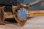 Victorian Scottish 9k 0.46 CT Opal Pin with Heraldry Shield Pierced by Claymore Sword