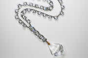 Art Deco Sterling Silver and Hand-Faceted Cut Crystal 'Y' Choker Necklace