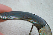 Victorian Sterling 8.65 CTW Abalone Shell Large Inlaid Horseshoe Brooch
