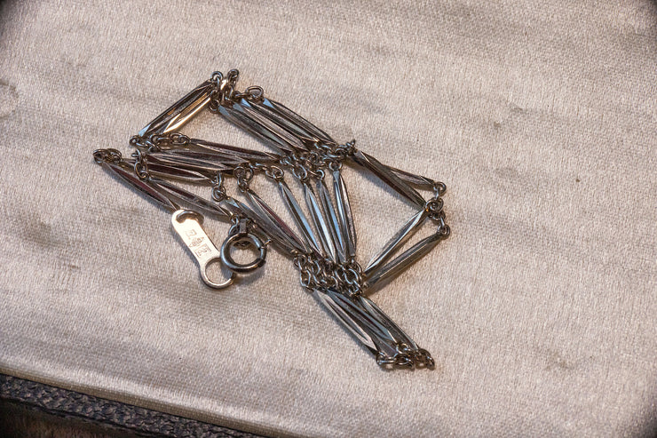 Vintage Platinum Geometric Torpedo Fancy Link Necklace Chain