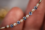 1870s 10k 0.40 CTW Cornflower Sapphire and Seed Pearl Crescent Moon Pin Conversion Necklace