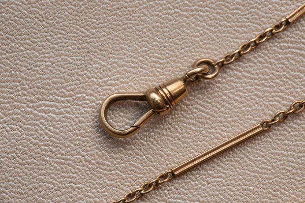 Victorian 10k Rose Gold Bar and Rollo Link Watch Chain with Dog Clip and Spring Ring Closures