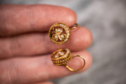 Mid Victorian 14k Seed Pearl Crescent & Clover Motif Crown-Set Dormeuse Earrings