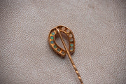Victorian 18k Rose Gold 0.47 CTW Opal Horseshoe Stick Pin with Pierced Crown Setting