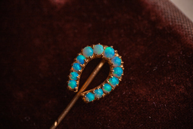 Victorian 18k Rose Gold 0.47 CTW Opal Horseshoe Stick Pin with Pierced Crown Setting