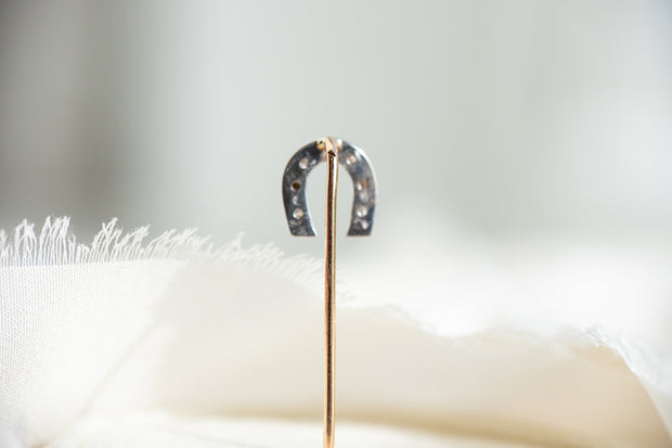 Mid Century 14k 0.05 CTW Diamond Horseshoe Stick Pin in Two Tone Gold