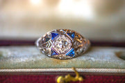 Rare 18k 0.60 CT 18th Century VS1 Peruzzi Cut Diamond in 1920s Art Deco Engagement Ring Mount
