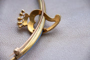 Edwardian 14k+ 6g 1.26 CTW Pearl Crowned Luckenbooth Heart Pierced by Enamel Crescent Moon Brooch