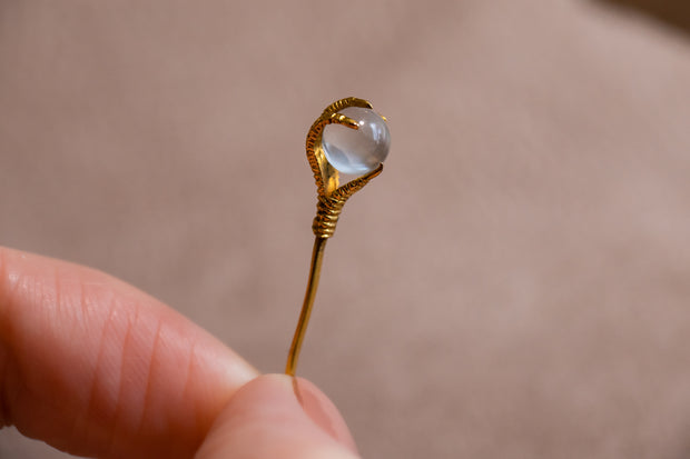 Victorian Gilt 1.47 CT Chatoyant Moonstone Orb in Griffin Claw Stick Pin